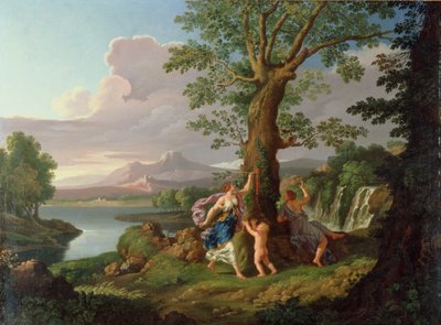 Elvelandskap med en nymfe som plukker en gren fra et blødende tre av Andrea Locatelli