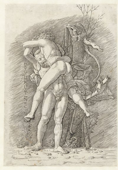 Hercules og Antaeus Den uovervinnelige guden Hercules (tittel på objekt) av Andrea Mantegna (school of)