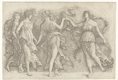 Fire dansende kvinner av Andrea Mantegna (school of)