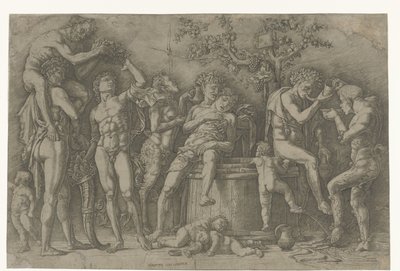 Bacchanal med satyrer og bacchanter på vinpresse av Andrea Mantegna