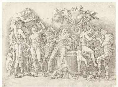 Bacchanal med satyrer og bacchanter på vinpresse av Andrea Mantegna
