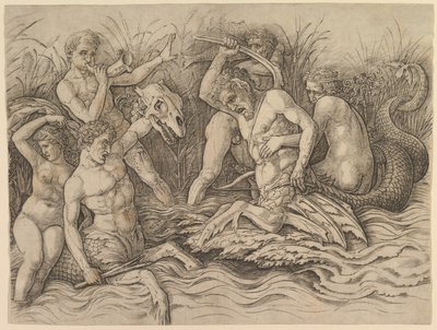 Havgudenes kamp (høyre del av frisen) av Andrea Mantegna
