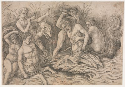Battle of the Sea Gods - høyre del, ca. 1485-88. av Andrea Mantegna
