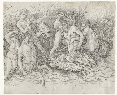 Kamp mellom tritoner med nereider på ryggen Slaget ved havgudene av Andrea Mantegna