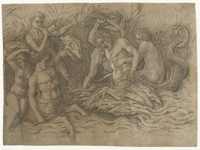 Kamp mellom tritoner med nereider på ryggen Slaget ved havgudene av Andrea Mantegna