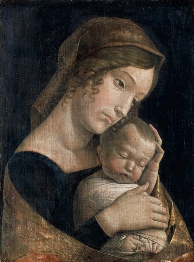 Madonna og sovende barn av Andrea Mantegna (1431-1506), lim tempera på lin, 43x32 cm av Andrea Mantegna