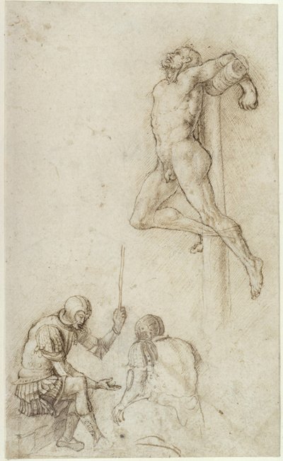Røvere på korset, med to soldater nedenfor som spiller terning av Andrea Mantegna
