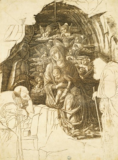 Study for Adoration of Magi av Andrea Mantegna (1431-1506), tegning av Andrea Mantegna
