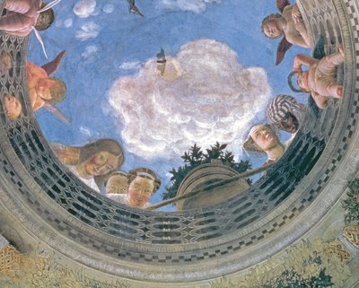 Trompe loeil oculus i midten av det hvelvede taket til Camera degli Sposi eller Camera Picta, 1465-74 freskomaleri av 72245 av Andrea Mantegna
