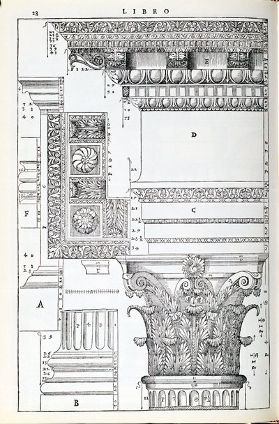 Dekorative detaljer fra Tempio of Trajan, illustrasjon fra en faksimilekopi av 