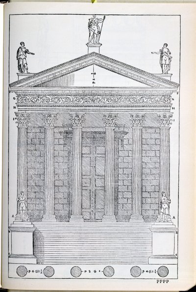 Forhøyning av Temple of Nimes, illustrasjon fra en faksimilekopi av 
