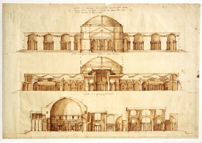 Gjenoppbyggingsprosjekt av badene i Agrippa, Roma, ca. 1550 av Andrea Palladio