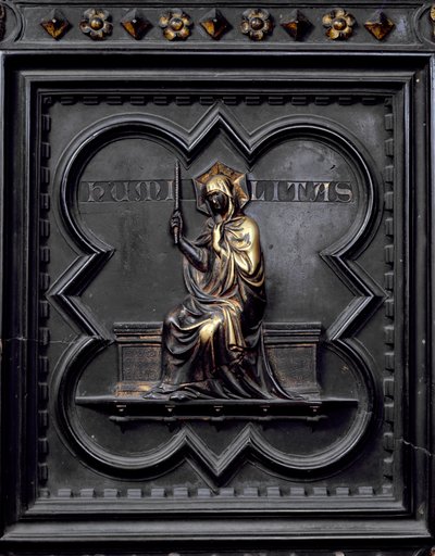 Ydmykhet, panel D i sørdørene til dåpskapellet i San Giovanni, 1336 (bronse) av Andrea Pisano