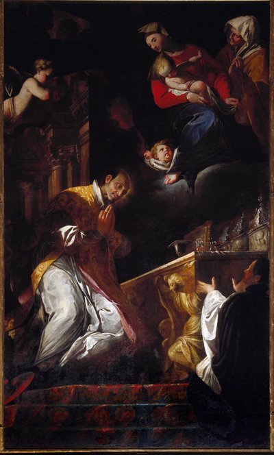Representasjon av San Francesco Borgia (Saint Francois Borgia) (1510-1572) Jesuite og spansk helligmaleri av Andrea Pozzo (1642-1709) Genes, Church of Santi Andrea e Ambrogio av Andrea Pozzo