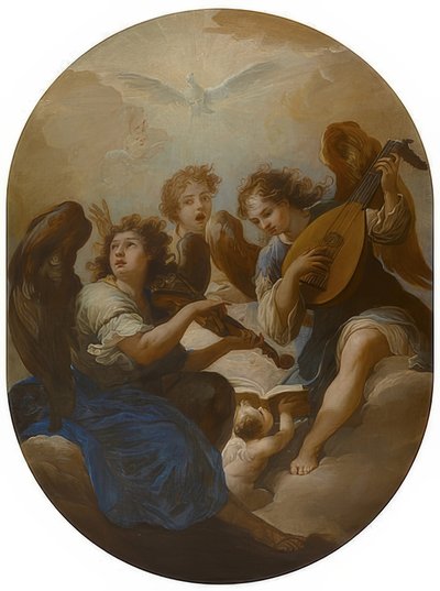 Tre engler som lager musikk. Før 1720 av Andrea Procaccini