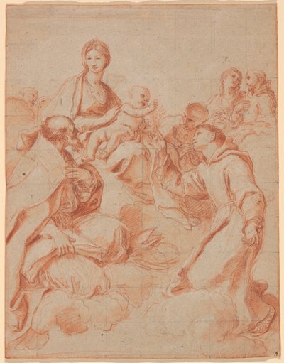 Jomfruen og barnet med den hellige Antonius av Padua som overlater en lilje til barnet av Andrea Sacchi