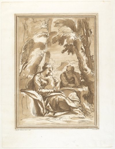 Hvil på flyturen til Egypt av Andrea Scacciati after Agostino Carracci