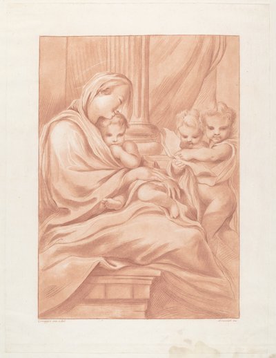Jomfru og barn med to engler av Andrea Scacciati after Correggio
