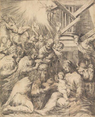 Tilbedelse av magi, ca. 1553-60. av Andrea Schiavone