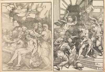 Klagesang over den døde Kristus, Kristus blir angrepet av soldater, ca. 1556-57. av Andrea Schiavone