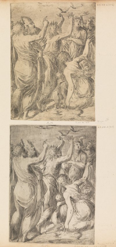 Moses viser vaktlene til israelittene, ca. 1545. av Andrea Schiavone