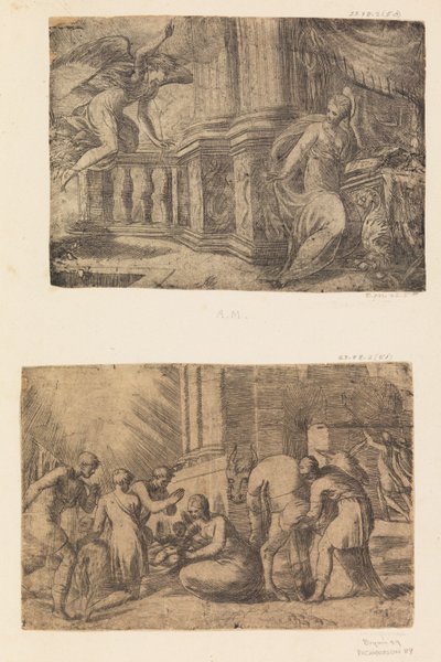 Bebudelsen, tilbedelsen av hyrdene, etter ca. 1552. av Andrea Schiavone
