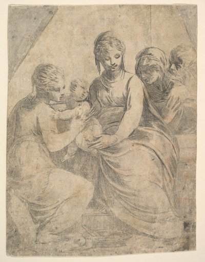 Jomfruen og barnet akkompagnert av helgener, ca. 1540-50. av Andrea Schiavone