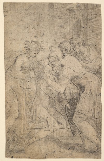 Tilbakekomsten til den fortapte sønnen som faller for farens føtter, ca. 1536-40. av Andrea Schiavone