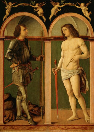 Saint George og Saint Sebastian (olje på trepanel) av Andrea Solario
