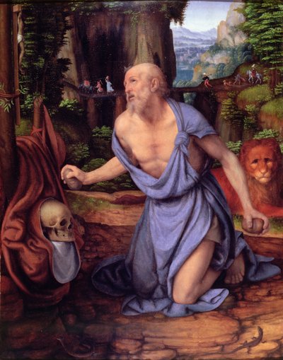 St. Jerome in the Wilderness, ca. 1510-15 (olje på panel) av Andrea Solario