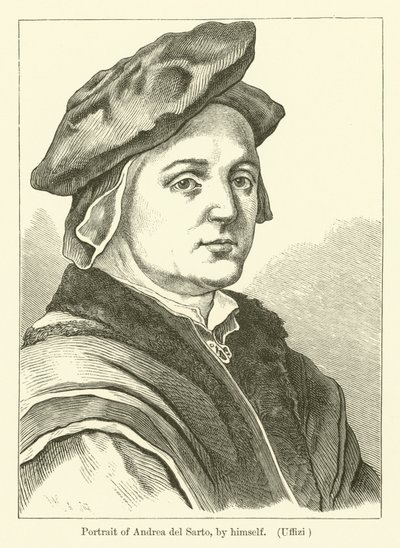Selvportrett av den italienske maleren Andrea del Sarto (gravering) av Andrea del (after) Sarto