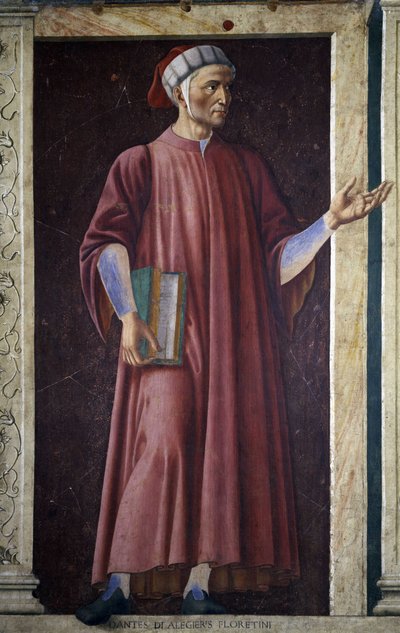 Dante Alighieri fra Villa Carducci-serien med kjente menn og kvinner, ca. 1450 (freskomaleri lagt på lerret) av Andrea del Castagno