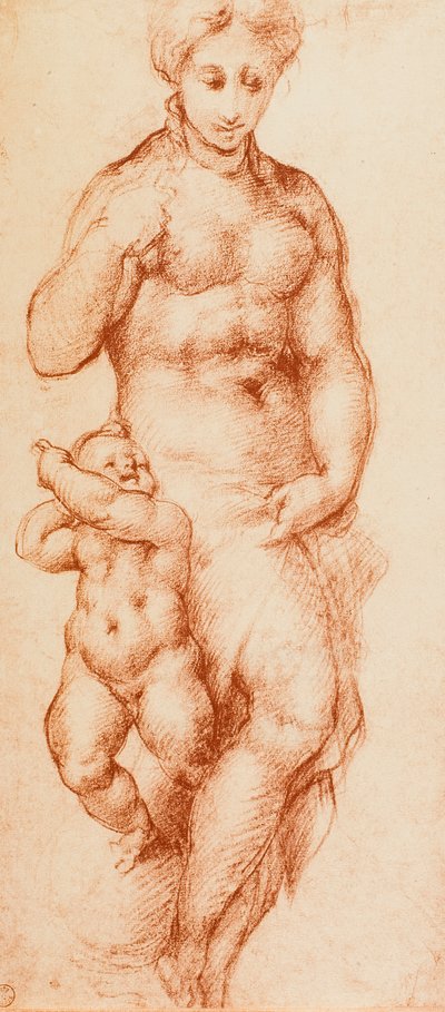 Veldedighet, tegning av Pontormo, tidligere tilskrevet Andrea del Sarto. Cabinet of Drawings and Prints, Uffizi Gallery, Firenze av Andrea del Sarto