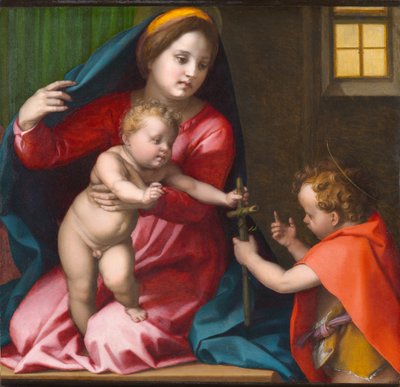 Madonna og barn med døperen Johannes, cirka 1528 (olje på panel) av Andrea del Sarto