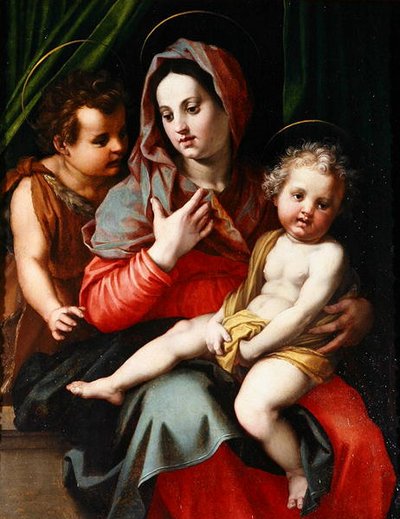 Madonna og barn med St. John (olje på panel) av Andrea del Sarto