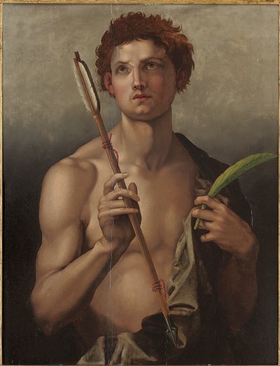 Den hellige Sebastian med en pil i høyre hånd og martyrens håndflate i venstre av Andrea del Sarto