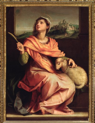 Santa Agnes av Roma, altertavle av St. Agnes (maleri, 1525-1528) av Andrea del Sarto