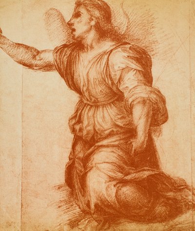 Studie av en engel, tegning av Andrea del Sarto utført for kunngjøringen som nå ligger i Palatina-galleriet. Cabinet of Drawings and Prints, Uffizi Gallery, Firenze av Andrea del Sarto