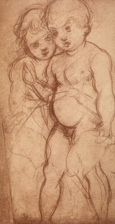 Studie av to kjeruber; tegning av Andrea del Sarto. Cabinet of Drawings and Prints, Uffizi Gallery, Firenze av Andrea del Sarto