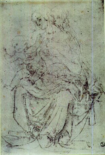 Studie av en Madonna og et barn (kritt på papir) av Andrea del Verrocchio