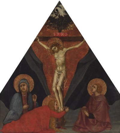 Korsfestelsen med jomfruen, Maria Magdalena og evangelisten Johannes, ca 1400 av Andrea di Bartolo