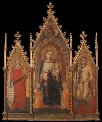 Triptyk med jomfruen og barnet, og de hellige Maria Magdalena og Ansanus av Andrea di Cione named Orcagna