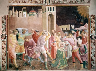 Steining av St Stephen Fresco av Andrea di Giusto (aktiv rundt 1424-1450) 1430-1450 Cathedrale of Prato, Chapel of Assunta Prato Italia av Andrea di Giusto Manzini