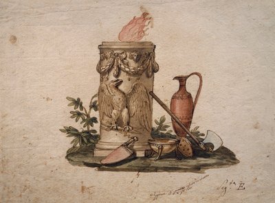 Søyleformet brazier, dekorert med festonger og ørn, med skjærevåpen, kopp og amfora, maleri av Andrea Appiani (1754-1817), Italia av Andrea the Elder Appiani