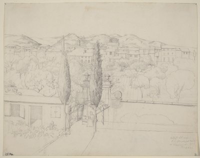 Utsikt fra vinduet mitt, via Valfonda i Firenze (Hager i Firenze sett fra kunstnerens vindu) av Andreas-Ludwig Kruger