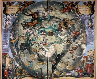 Representasjon av den sørlige halvkule av Cellarius. 1600-talls bok. av Andreas (after) Cellarius