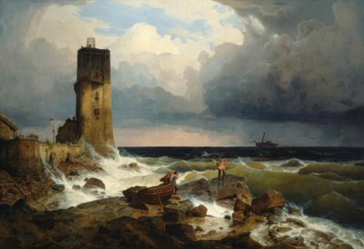 A.Achenbach, stor marine med fyr av Andreas Achenbach
