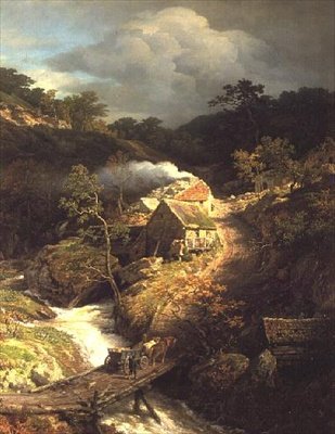Et fjellandskap med en strøm av Andreas Achenbach