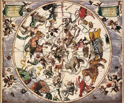 Cellarius, Andreas (1596-1665). Himmelsk atlas eller makrokosmisk harmoni. 1661. Fol 24. Gammel stjernehimmel boreal. Representasjon av den nordlige halvkule. Trykket i Amsterdam av Johannes Janssonius. Tidlig moderne tid Gravering. SPANIA C av Andreas Cellarius