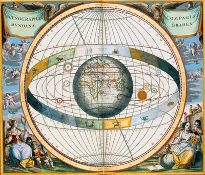Kart som viser Tycho Brahes system av planetbaner rundt jorden, 1660-1661 av Andreas Cellarius